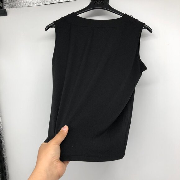 Tanjay Black Sleeveless V-neck beaded neckline tank top size S petite - Picture 2 of 12